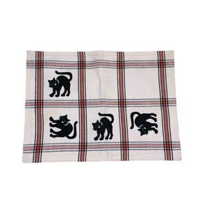 Halloween Black Cat Plaid Linen Placemat